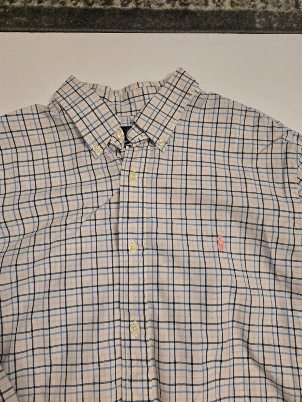 Polo Dress Shirt M XL white blue pink patterned